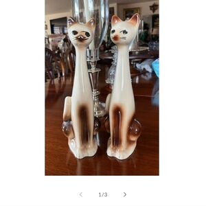 French Vintage Elegant Cream and Brown Cat Figurines